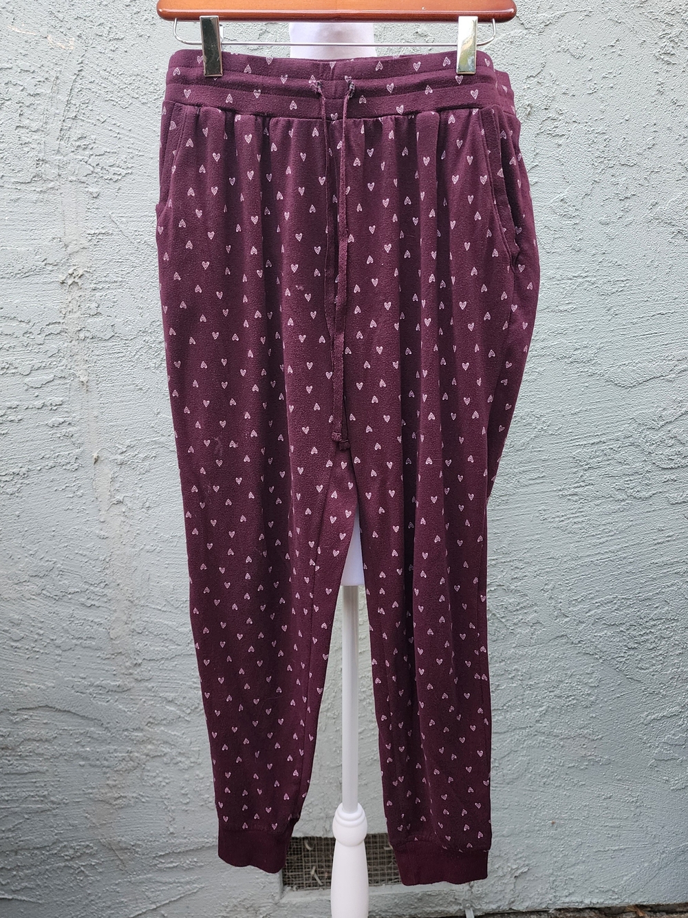 Secret Treasures Maroon Burgundy Pink Heart Print Pajama Joggers M 8-10
